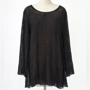 Chico’s Size 1 Black Sheer Embroidered Tunic Blouse Boho Long Sleeve Overlay Top